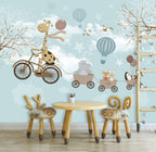 Giraffe Bicycle Wallpaper : Hippo And Balloons Kids Mural - View 6