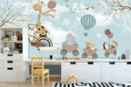 Giraffe Bicycle Wallpaper : Hippo And Balloons Kids Mural - View 5