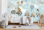 Giraffe Bicycle Wallpaper : Hippo And Balloons Kids Mural - View 3