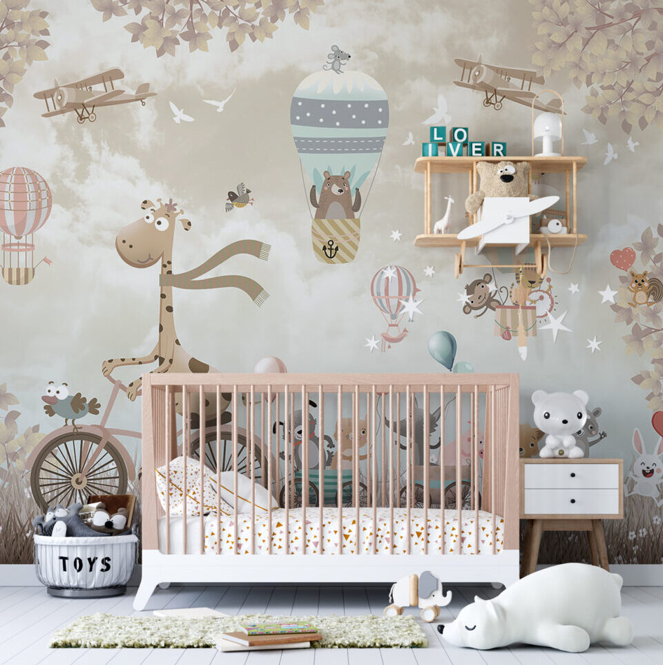Cycling Giraffe Wallpaper : Balloon Animals Kids Mural