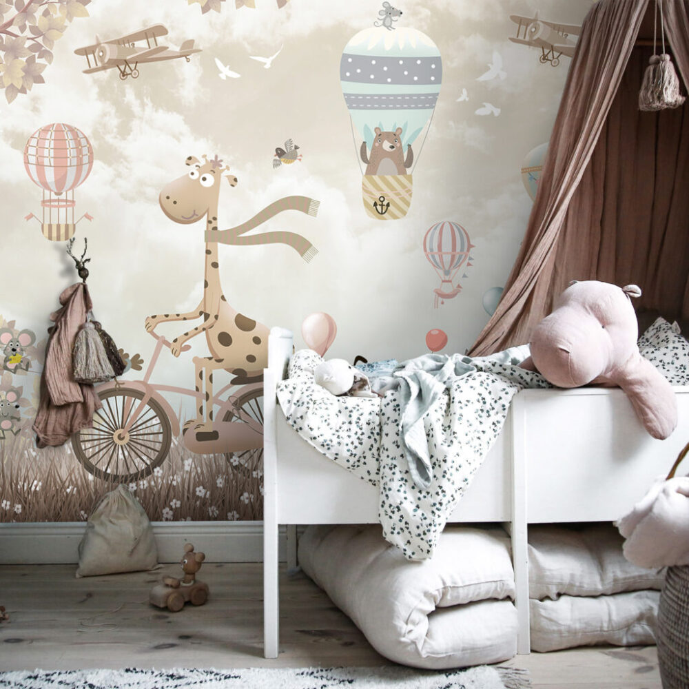 Cycling Giraffe Wallpaper : Balloon Animals Kids Mural - View 6