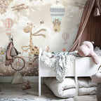 Cycling Giraffe Wallpaper : Balloon Animals Kids Mural - View 6