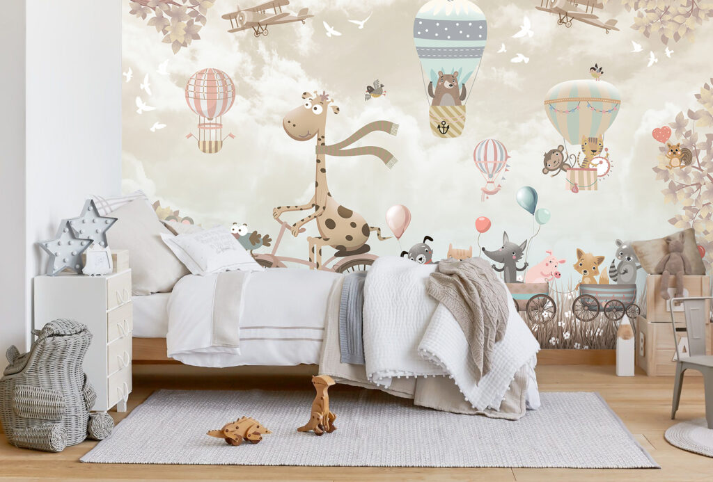Cycling Giraffe Wallpaper : Balloon Animals Kids Mural - View 4