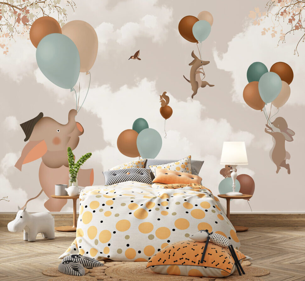 Balloon Animals Wallpaper : Soft Clouds Nursery Mural