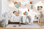 Balloon Animals Wallpaper : Soft Clouds Nursery Mural - View 2