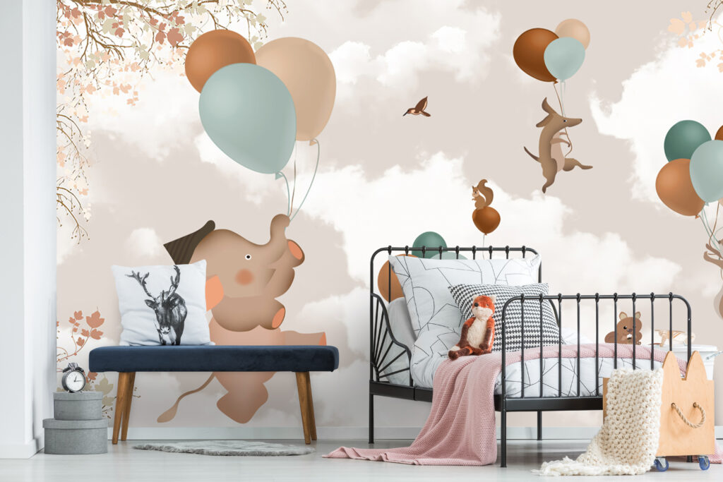 Balloon Animals Wallpaper : Soft Clouds Nursery Mural - View 4