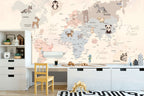 Pastel Animal World Map Wallpaper : Kids Calligraphy Map Mural - View 4
