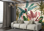 Colorful Tropical Plant Wallpaper : Heliconia And Palm Mural - View 4