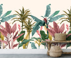 Colorful Tropical Plant Wallpaper : Heliconia And Palm Mural - View 6