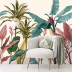 Colorful Tropical Plant Wallpaper : Heliconia And Palm Mural - View 5