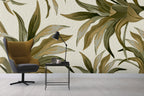 Olive Tropical Leaf Wallpaper : Beige Exotic Foliage Mural - View 2