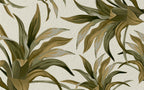 Olive Tropical Leaf Wallpaper : Beige Exotic Foliage Mural - flat design