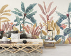 Pastel Tropical Plant Wallpaper : Soft Banana Leaf Garden Mural