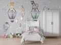 Hot Air Balloon Animals Wallpaper : Starry Grey Nursery Mural