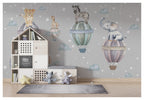 Hot Air Balloon Animals Wallpaper : Starry Grey Nursery Mural - View 3