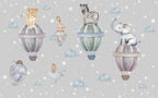 Hot Air Balloon Animals Wallpaper : Starry Grey Nursery Mural - flat design