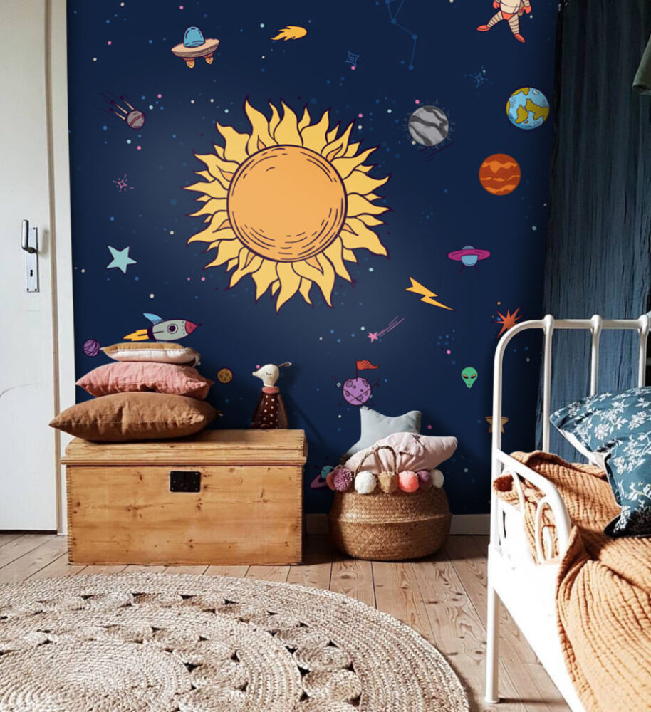 Solar System Wallpaper : Kids Planets and Astronaut Mural - View 4