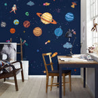 Solar System Wallpaper : Kids Planets and Astronaut Mural - View 2
