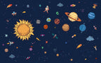 Solar System Wallpaper : Kids Planets and Astronaut Mural - flat design