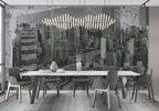 Black and White City Wallpaper : Grunge Skyline Photo Mural