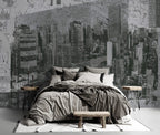 Black and White City Wallpaper : Grunge Skyline Photo Mural - View 2