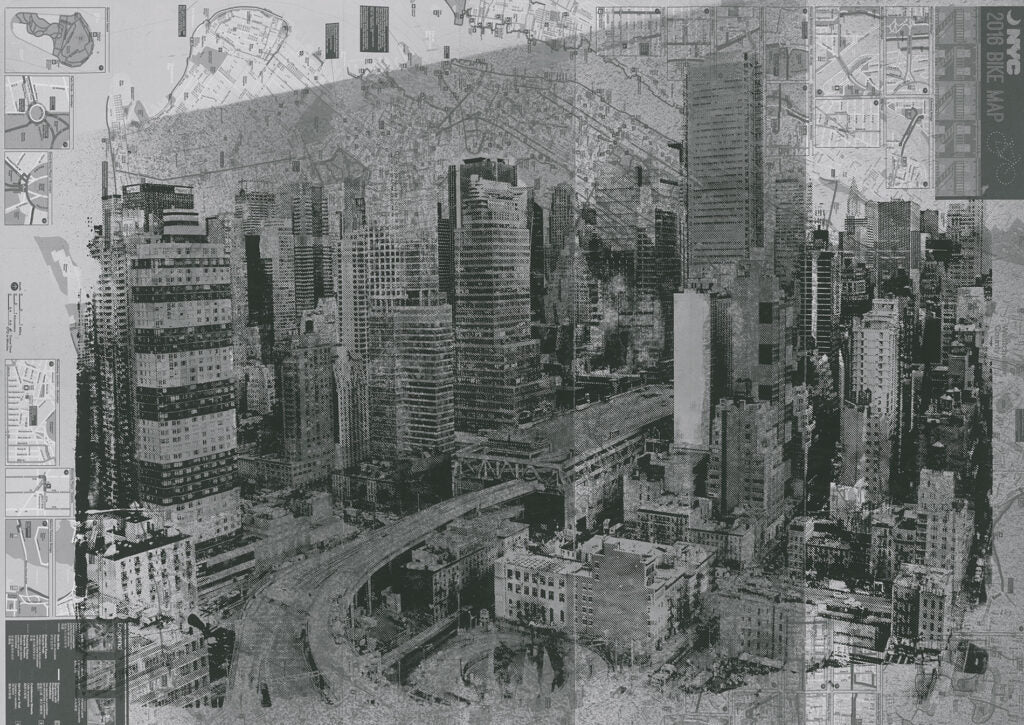 Black and White City Wallpaper : Grunge Skyline Photo Mural - View 4