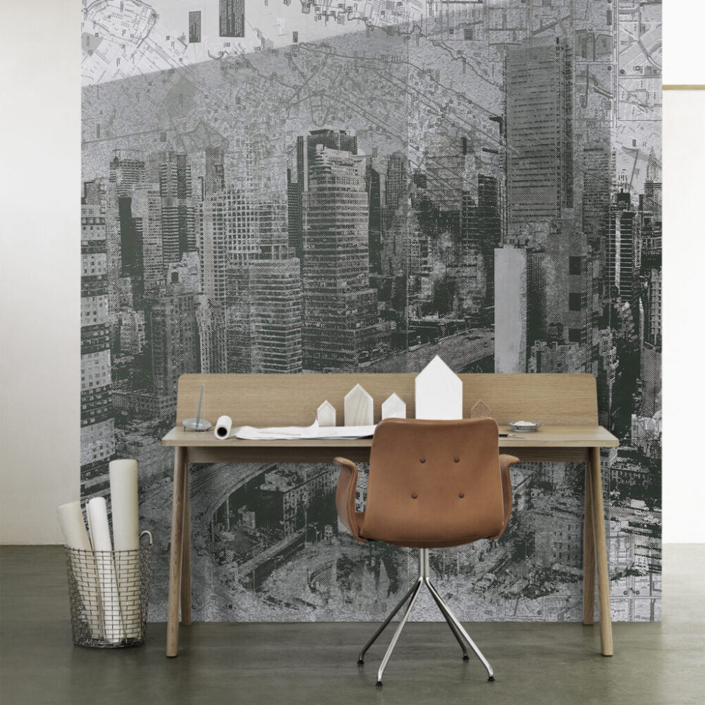 Black and White City Wallpaper : Grunge Skyline Photo Mural - View 5