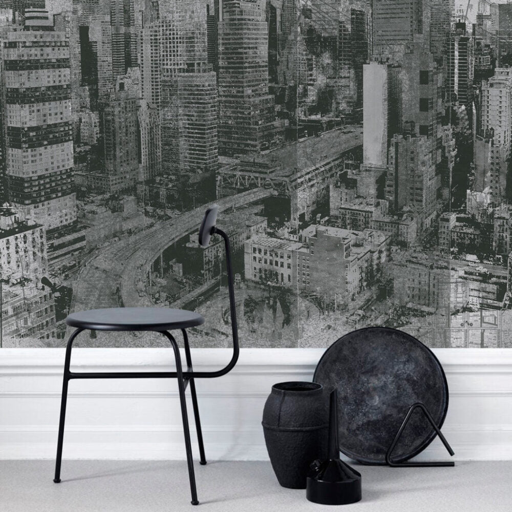 Black and White City Wallpaper : Grunge Skyline Photo Mural - View 3