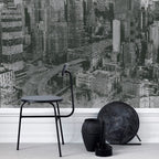 Black and White City Wallpaper : Grunge Skyline Photo Mural - View 3