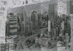 Black and White City Wallpaper : Grunge Skyline Photo Mural - flat design