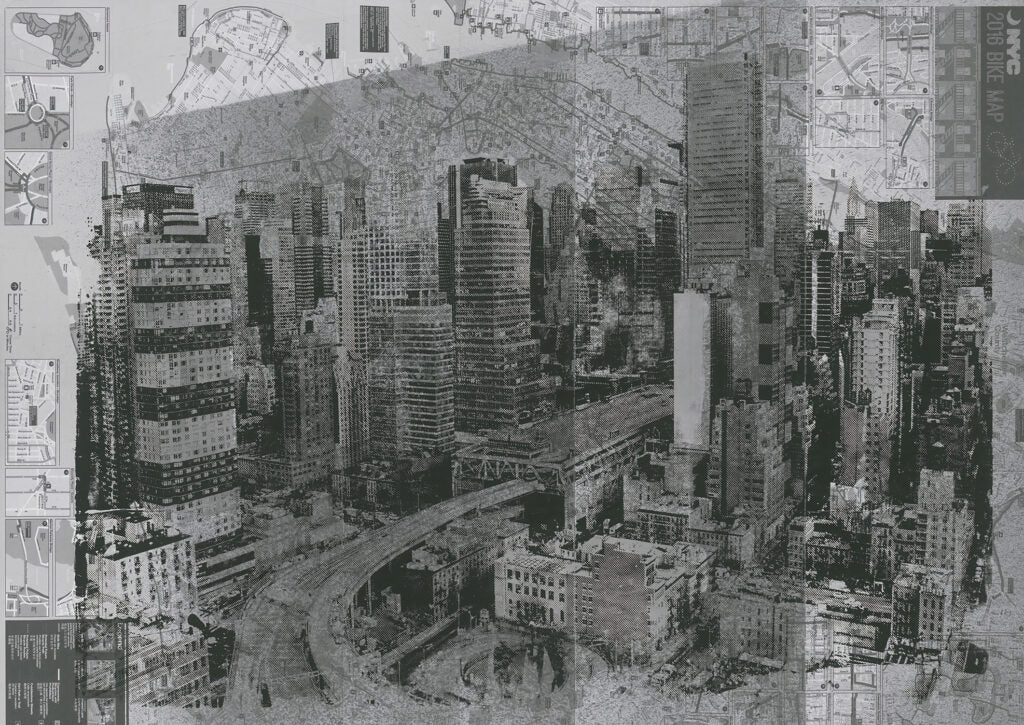 Black and White City Wallpaper : Grunge Skyline Photo Mural - flat design