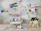 Vintage Airplanes Wallpaper : Balloons and Ribbons Sky Mural