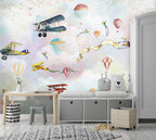 Vintage Airplanes Wallpaper : Balloons and Ribbons Sky Mural - View 2