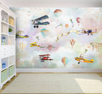 Vintage Airplanes Wallpaper : Balloons and Ribbons Sky Mural - View 4