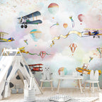 Vintage Airplanes Wallpaper : Balloons and Ribbons Sky Mural - View 3