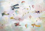 Vintage Airplanes Wallpaper : Balloons and Ribbons Sky Mural - flat design