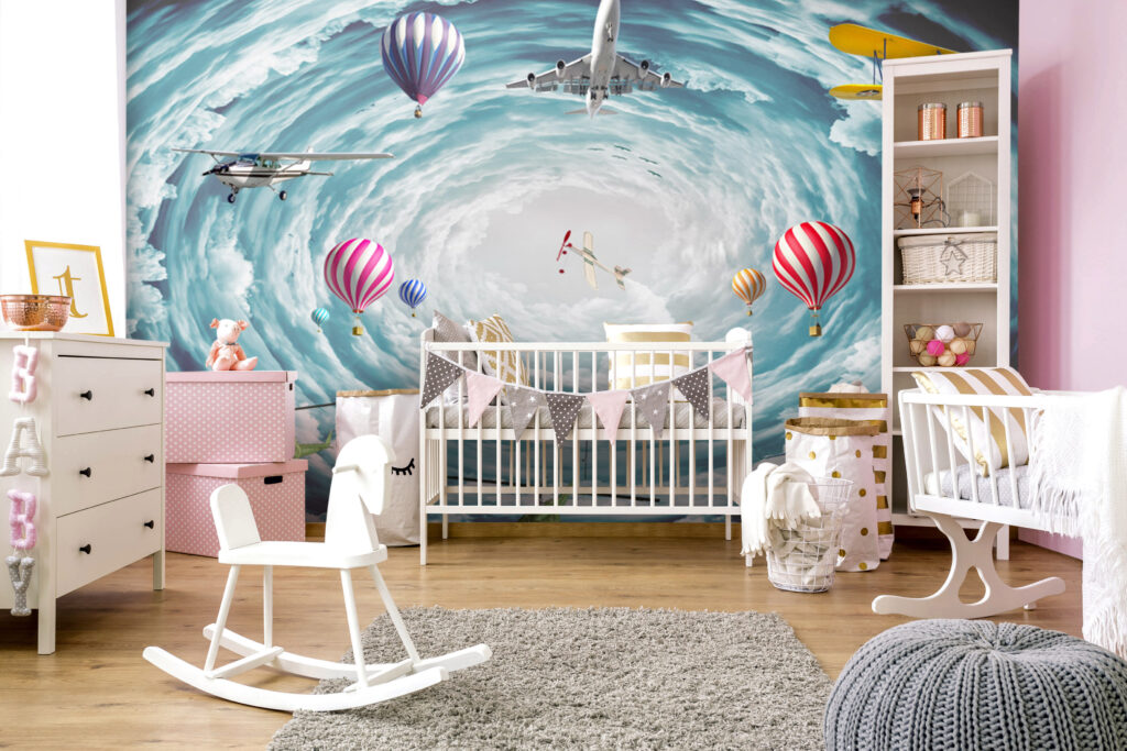 Sky Vortex Wallpaper : Airplanes and Balloons Clouds Mural - View 5