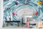 Sky Vortex Wallpaper : Airplanes and Balloons Clouds Mural - View 3