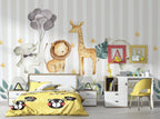 Safari Animals Stripe Wallpaper : Watercolor Nursery Mural