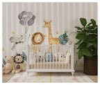 Safari Animals Stripe Wallpaper : Watercolor Nursery Mural - View 2