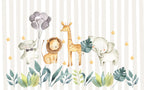 Safari Animals Stripe Wallpaper : Watercolor Nursery Mural - flat design