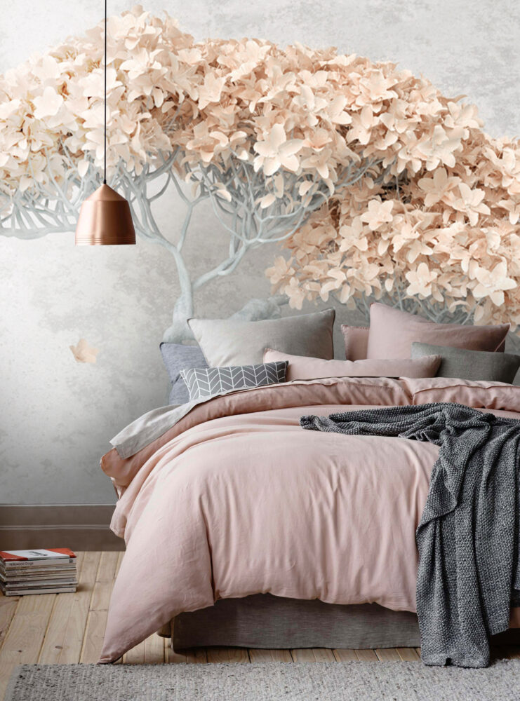 Pink Blossom Tree Wallpaper : Mint 3D Floral Mural - View 2