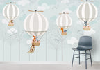 Striped Balloon Animals Wallpaper : Soft Mint Forest Mural - View 3