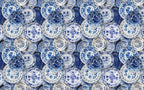 Blue Porcelain Plates Wallpaper : Delft Style China Mural - flat design