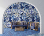 Blue Porcelain Plates Wallpaper : Delft Style China Mural