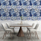 Blue Porcelain Plates Wallpaper : Delft Style China Mural - View 3
