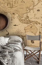 Antique World Map Wallpaper : Sepia Hot Air Balloon Mural - View 5