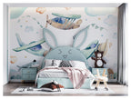 Watercolor Airplanes Wallpaper : Kids Sky and Town Mural - View 2