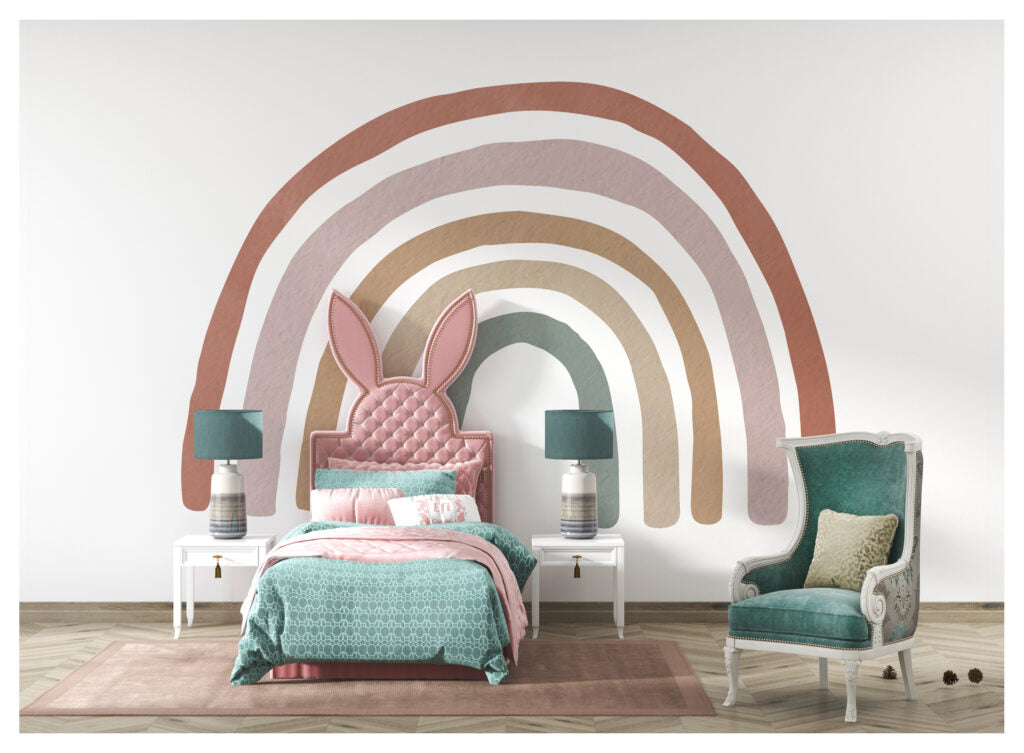 Boho Rainbow Wallpaper : Earthy Minimalist Nursery Mural - View 3
