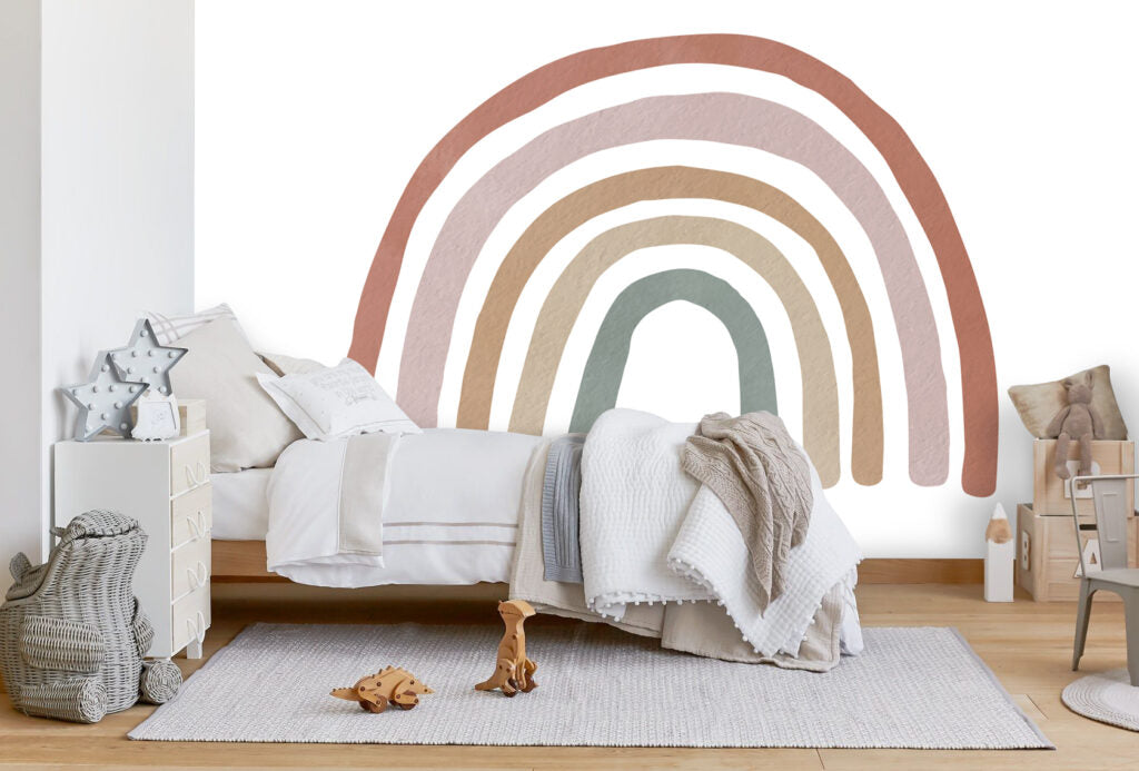 Boho Rainbow Wallpaper : Earthy Minimalist Nursery Mural - View 2